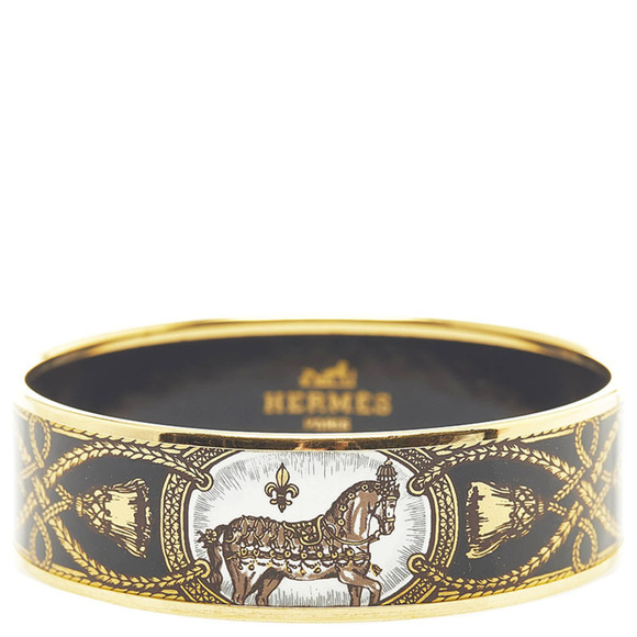 HERMES Jewelry - Hermes Email GM Hakuba Cloisonne Bangle Black Gold Plated Women's HERMES